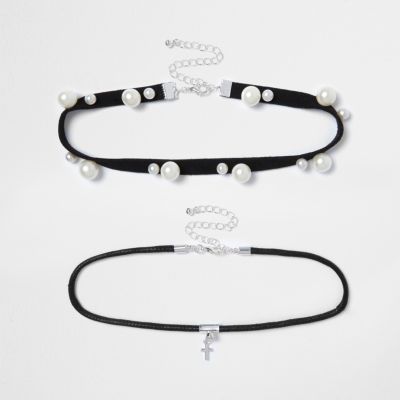 Black pearl choker necklace pack